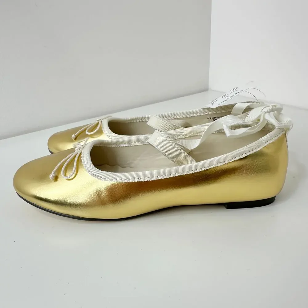 J.Crew Crewcuts Girls Strappy Ballet Flats Golden Honey Metallic Party K3 NWT